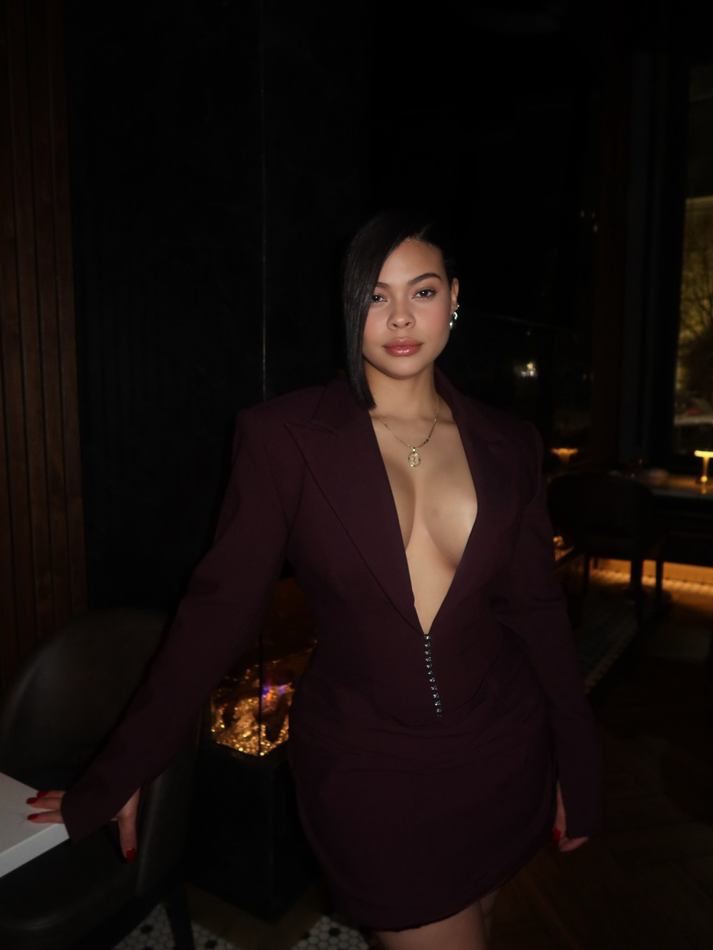 Plunge Blazer Mini Dress in Deep Burgundy - Picture 5 of 5